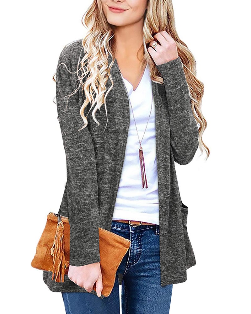 ULTRANICE Cardigan Sweaters Womens Fall Fashion 2024 Lightweight Long Sleeve Casual Business Clothing Knit Tops Clothes Summer Winter Outfits Work Trendy Button Down Gray Grey Pocket - Image 1